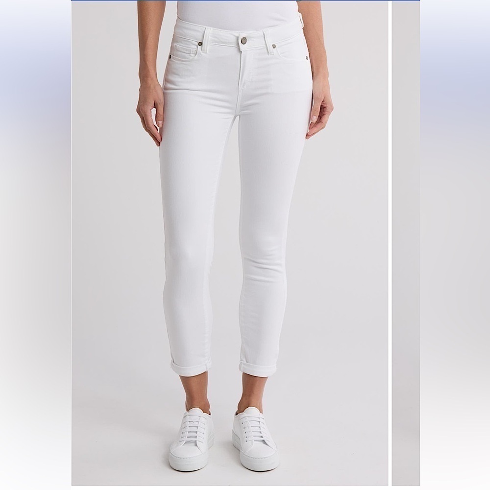 Paige Kylie Ankle Crop White Jeans Roll up leg boyfriend Jean